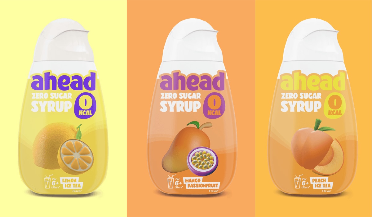 Neue Zero Sugar Sirups für Getränke von ahead in der Verpackung
