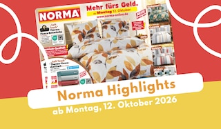 Jetzt aktuellen Artikel „NORMA Prospekt 12.10.2026 - mit Halloween und Weihnachten!” lesen NORMA Prospekt 12.10.2026 - mit Halloween und Weihnachten!