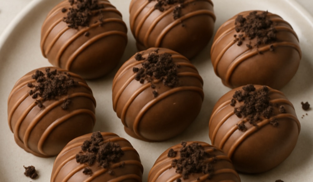 Oreo Cake Pop Pralinen in Schokolade auf einem Teller