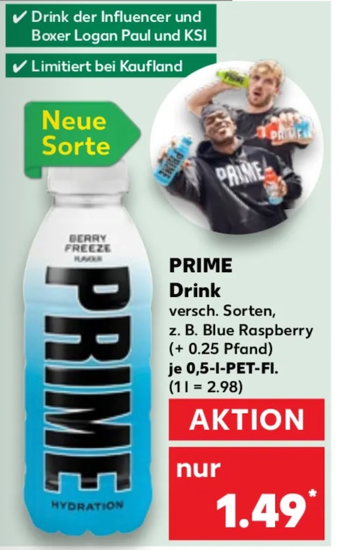 PRIME Berry Freeze Winter Edition von Logan Paul und KSI bei Kaufland 2024
