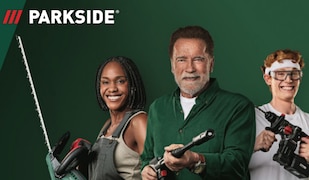 Parkside Logo, drei Personen die mit Werkzeugen posen.png