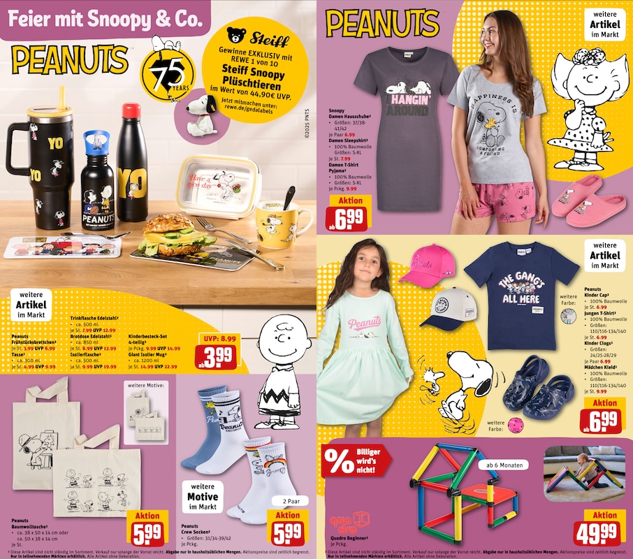 Produkte der REWE Peanuts Kollektion 2025 im REWE Prospekt ab dem 07.07.2025