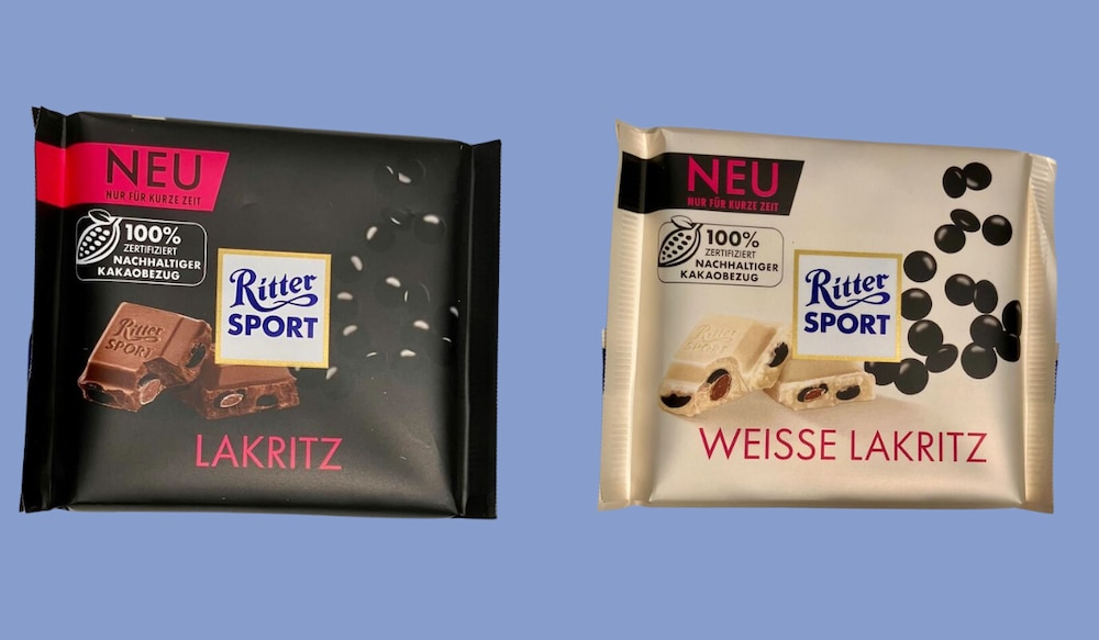 Ritter Sport Lakritz weiß und dunkel Packshot 2025