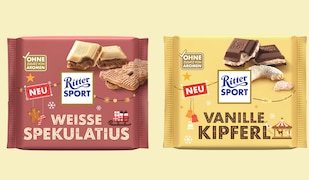 Ritter Sport Winter Edition 2025 Packshots vor gelbem Hintergrund
