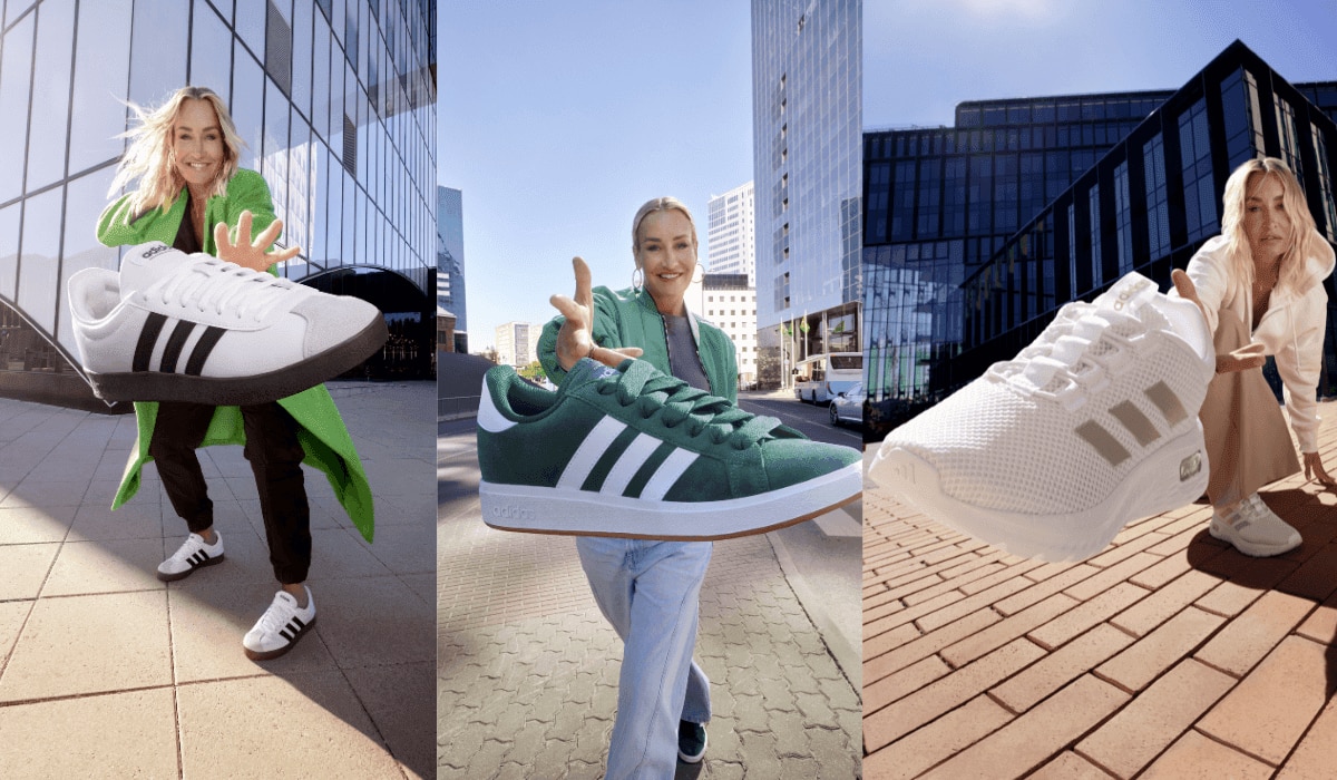 Sarah Connor adidas Kollektion bei Deichmann in verschiedenen Posen und Designs