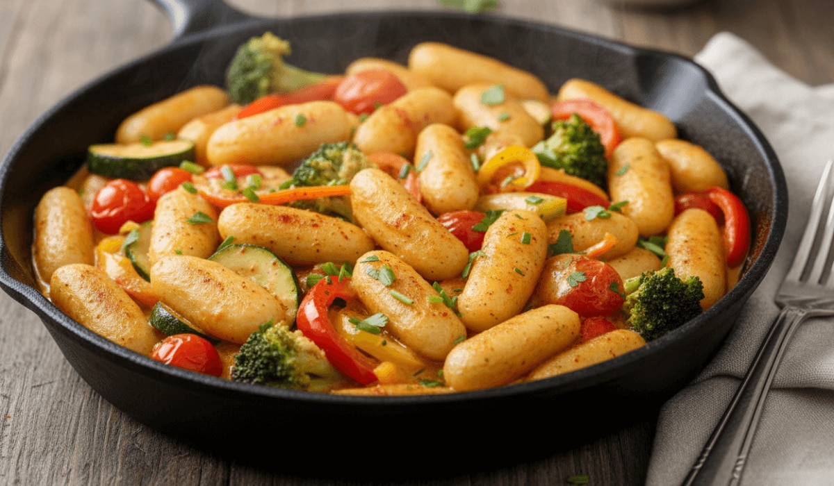 Schupfnudel-Pfanne mit Gemüse und Paprika-Sahnesoße