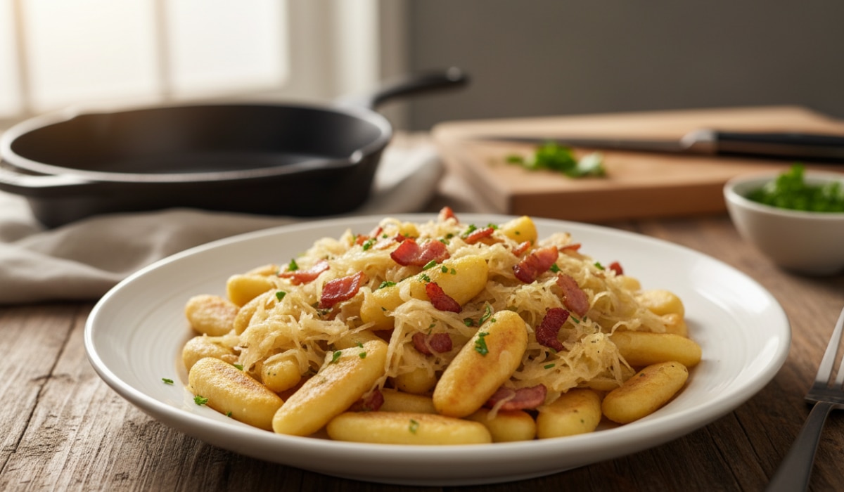 Schupfnudeln mit Sauerkraut und Speck