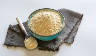Seitan Fix Pulver in einer Schüssel mit Löffel