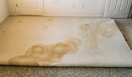 Heller Teppich mit dunklen Flecken 