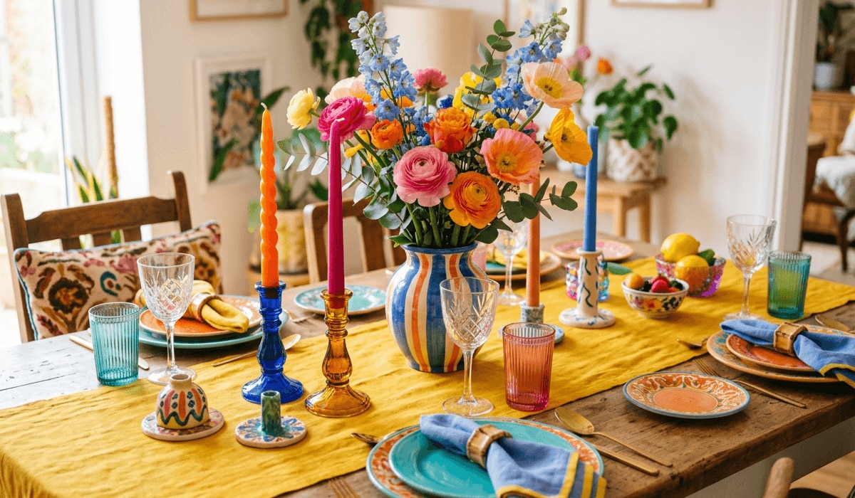 Gedeckter Tisch im Trend Dopamin Decor