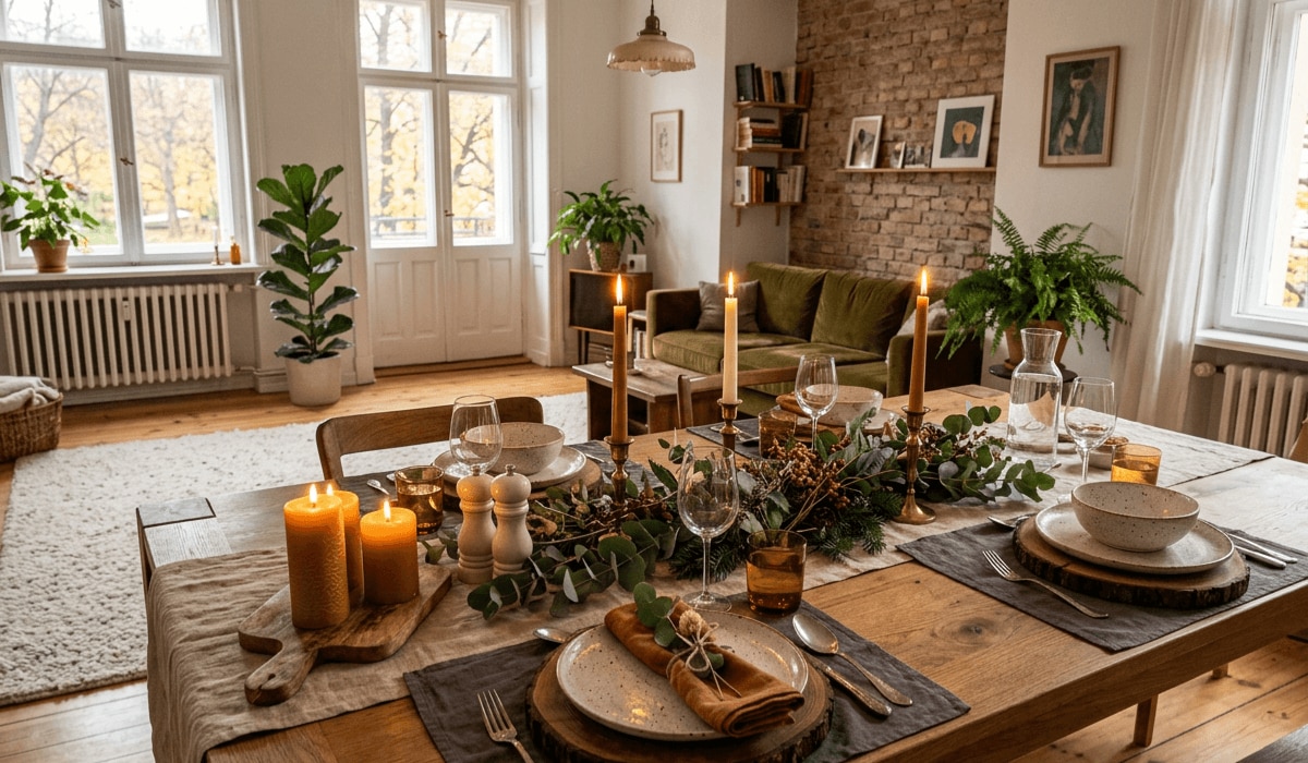 Rustikaler Tischdekotrend mit viel Holz und Eukalyptus