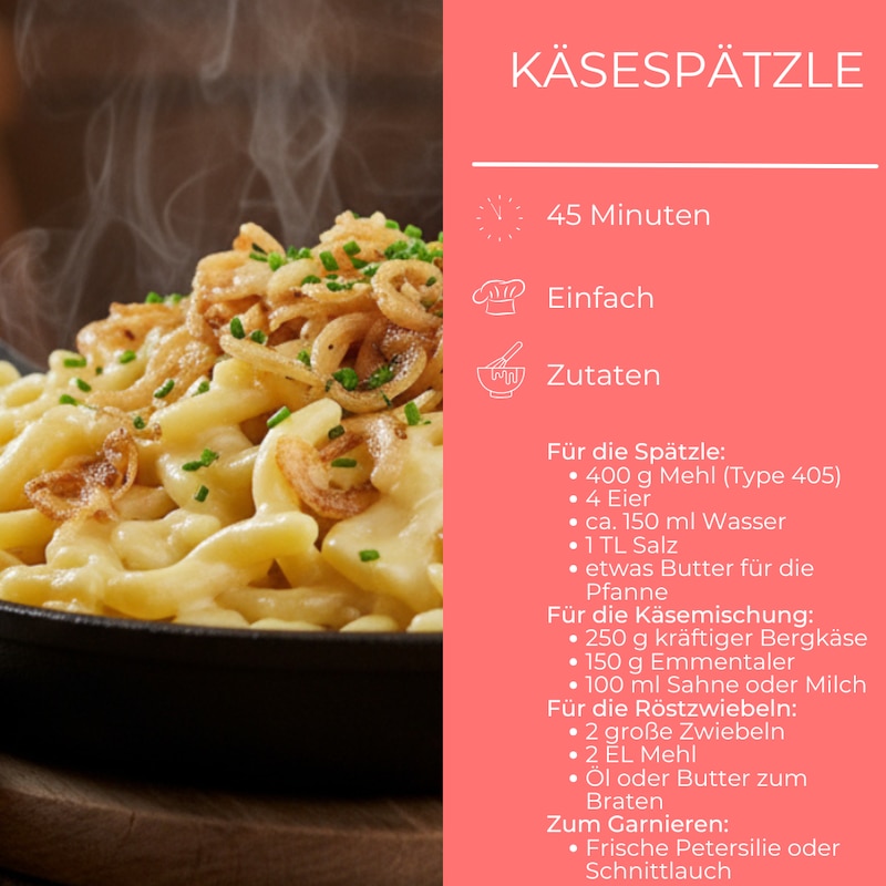 Zutatenliste Käsespätzle