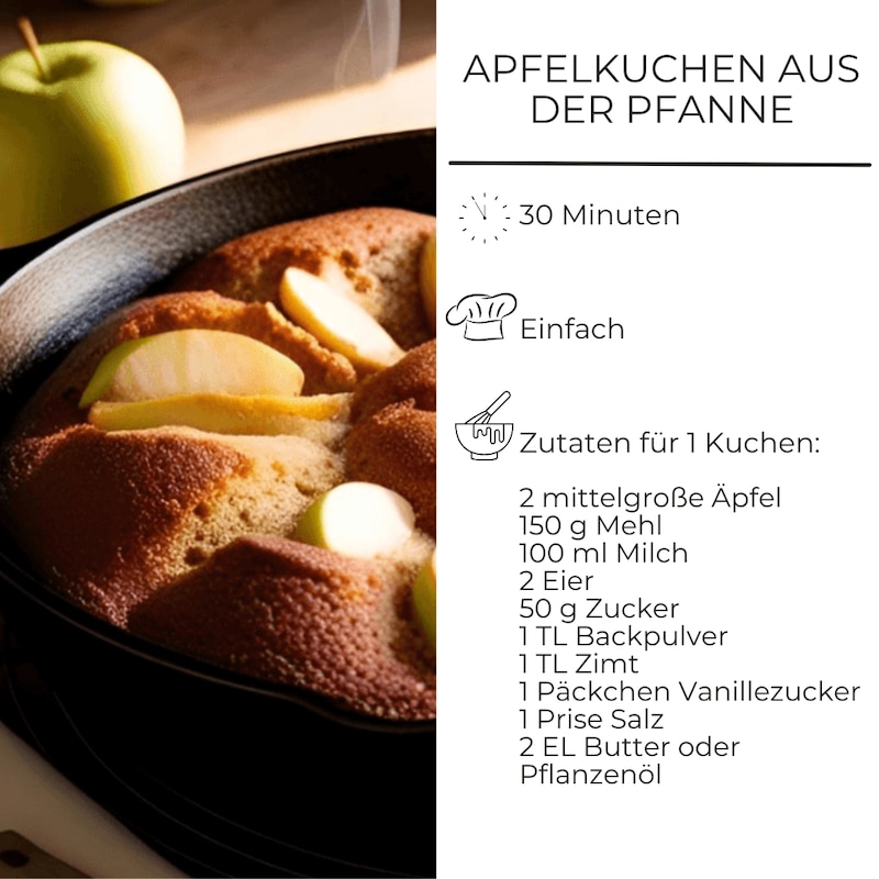 Zutatenliste für Apfelkuchen aus der Pfanne