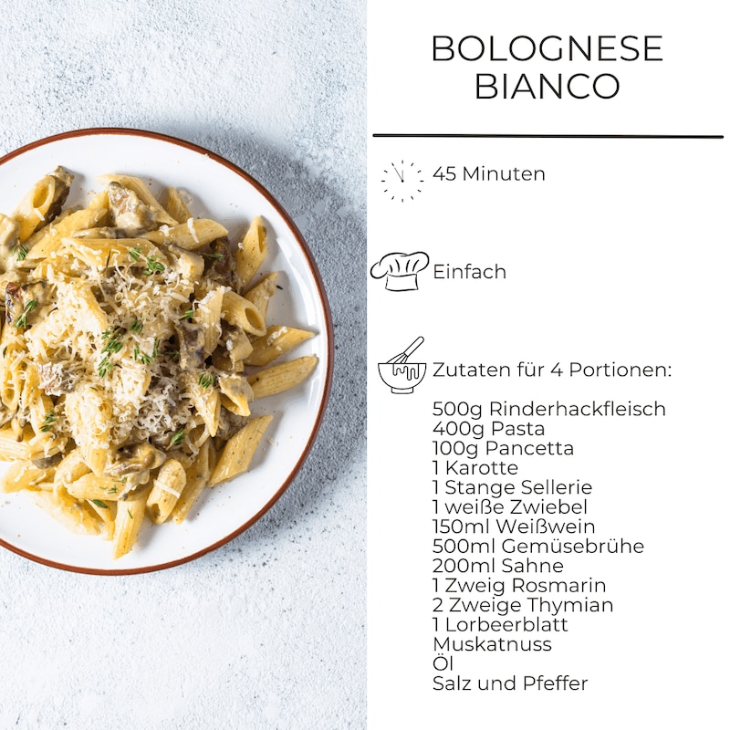 Zutatenliste für Bolognese Bianco