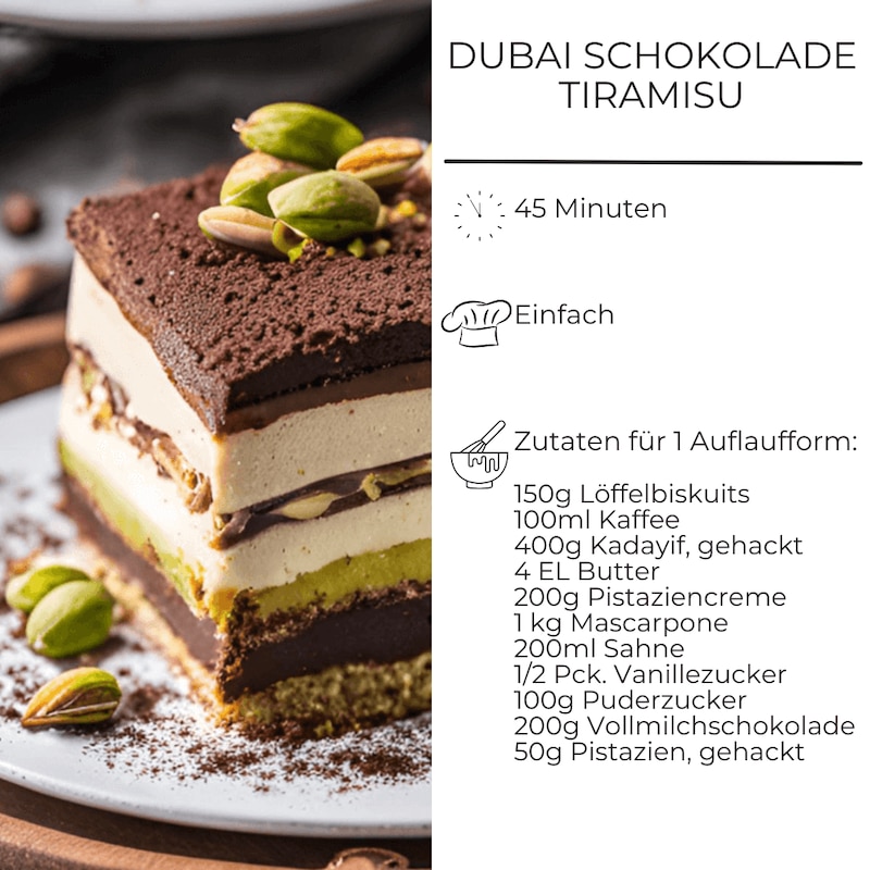 Zutatenliste für Dubai Schokolade Tiramisu
