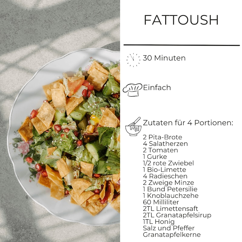 Zutatenliste für Fattoush