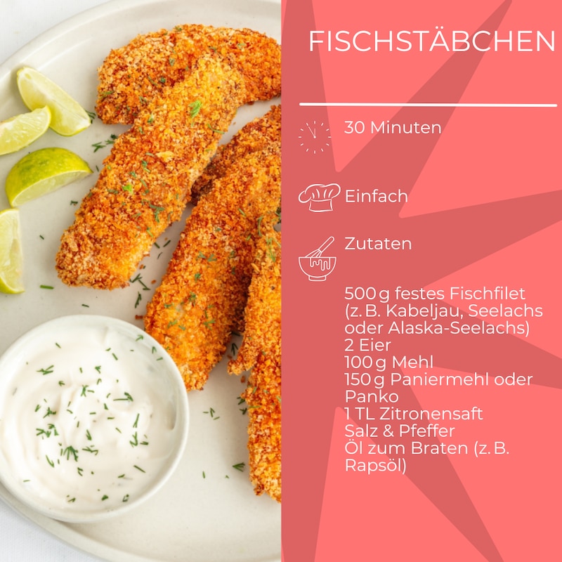 Zutatenliste für Fischstäbchen
