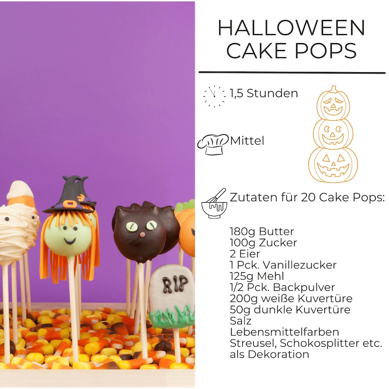 Zutatenliste für Halloween Cake Pops