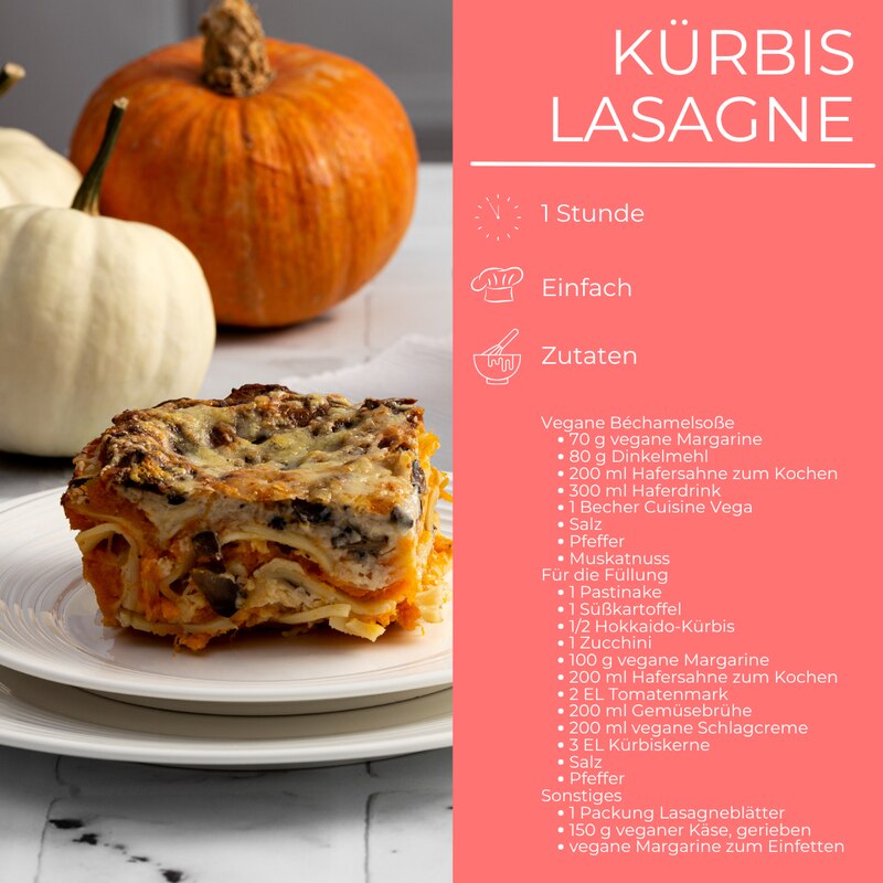 Zutatenliste für Kürbis Lasagne