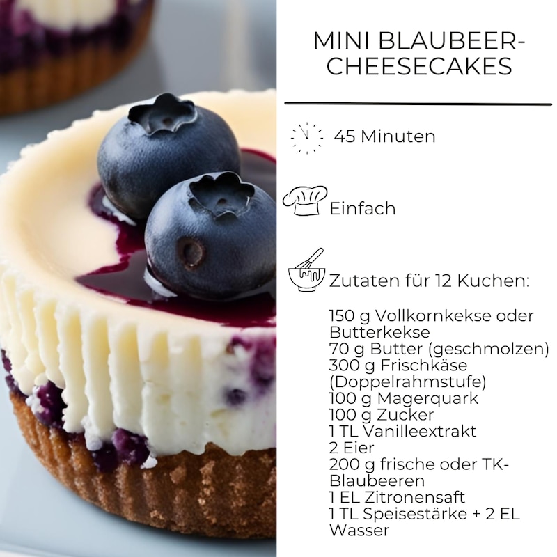 Zutatenliste für Mini Blaubeer-Cheesecakes