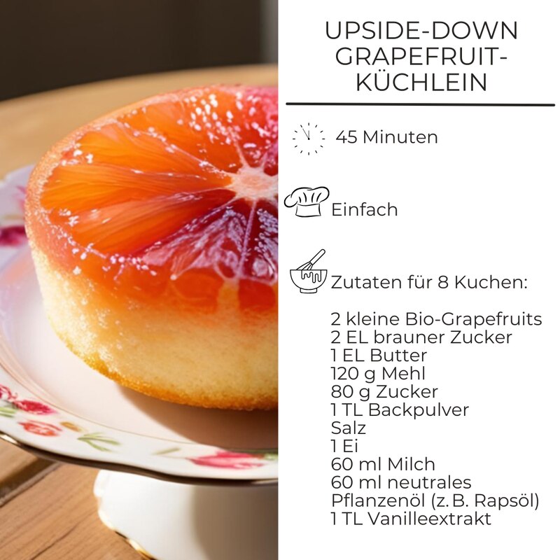 Zutatenliste für Mini Upside-Down Grapefruit-Kuchen
