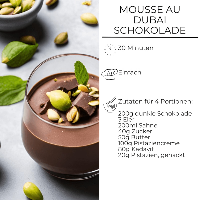 Zutatenliste für Mousse au Dubai Schokolade