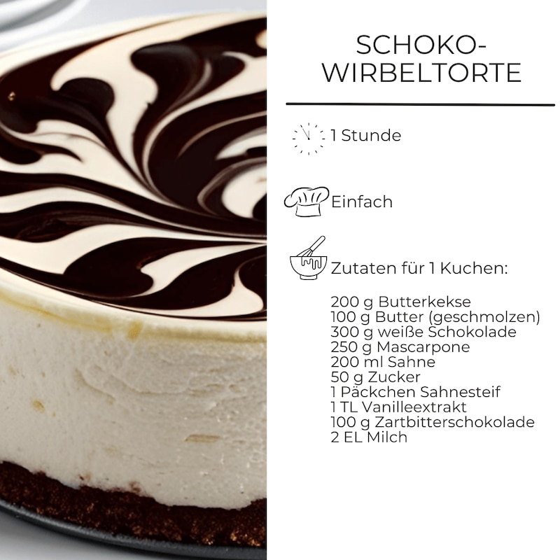 Zutatenliste für Schoko-Wirbeltorte