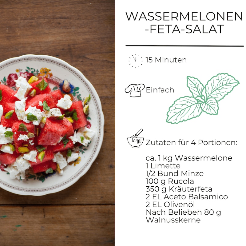 Zutatenliste für Wassermelonen-Feta-Salat