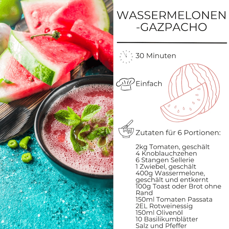 Zutatenliste für Wassermelonen-Gazpacho