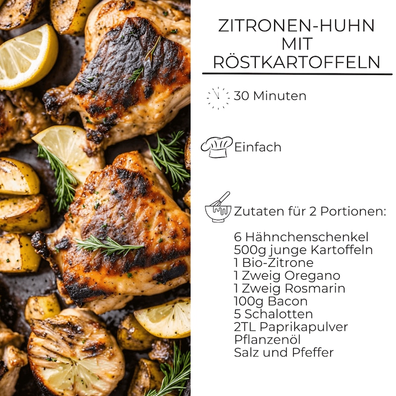 Zutatenliste für Zitronen-Huhn mit Röstkartoffeln