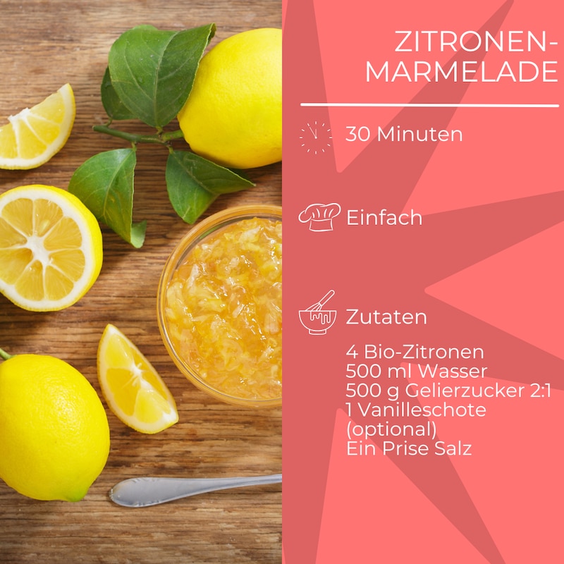 Zutatenliste für Zitronen Marmelade