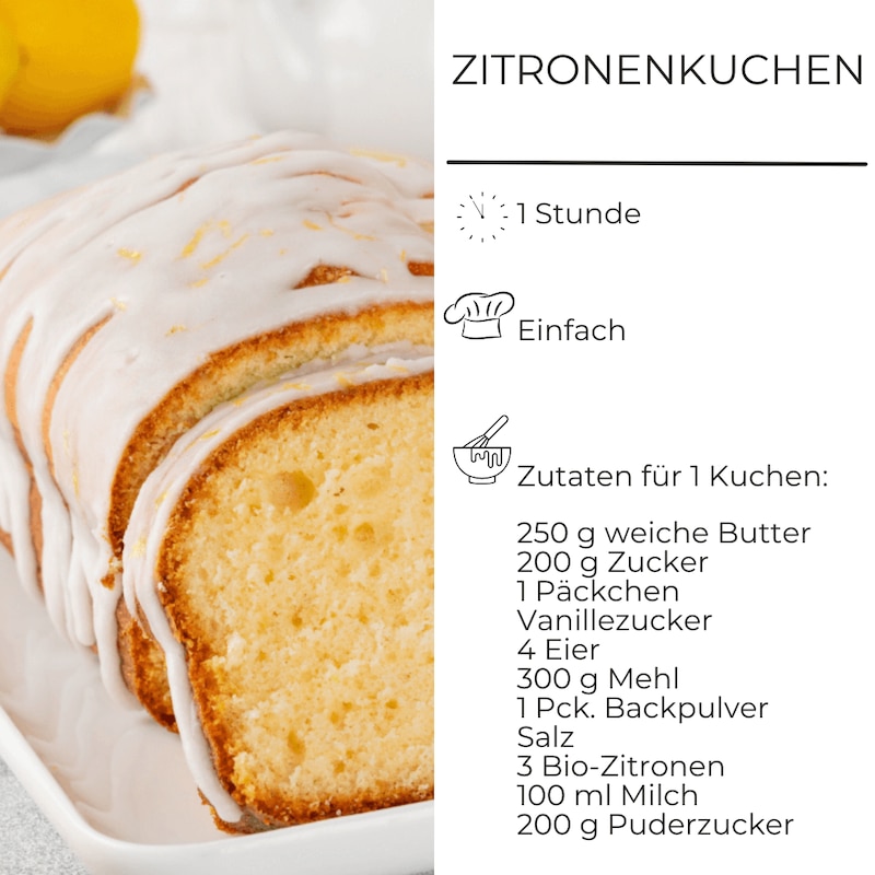 Zutatenliste für Zitronenkuchen