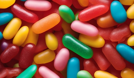 bunte, leicht längliche Kaubonbons