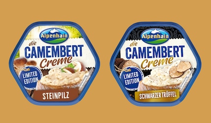 Camembert Creme Steinpilz und Schwarzer Trüffel, beiger Hintergrund