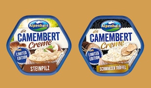 Camembert Creme Steinpilz und Schwarzer Trüffel, beiger Hintergrund