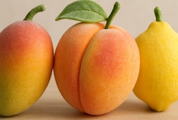 gefrorenes Eis-Dessert in der Optik von Mango, Zitrone und Pfirsich