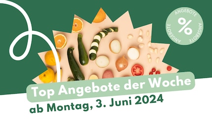 grünes Header Image mit Obst und Gemüse für die Prospekt-Highlights ab Montag 03. Juni 2024