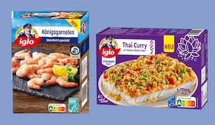 iglo neue Produkte Königsgarnelen und Schlemmerfilet Thai Curry Style Header Image Pack Shots