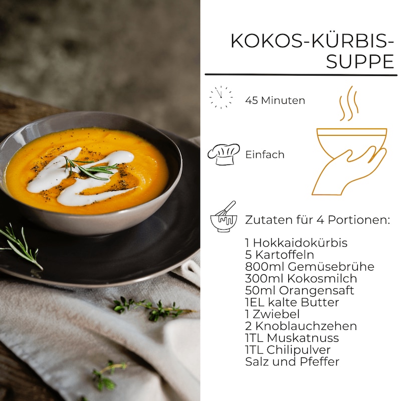 Zutatenliste Koko-Kürbis-Suppe