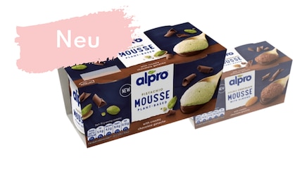 Das neue Alpro Mousse Dessert in den Sorten Pistazie & Schoko-Mandel