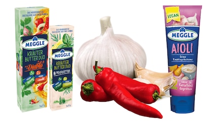 Die neuen MEGGLE Grill Produkte: Vegane Aioli, Steinofen Baguette und Käse Grilltaler