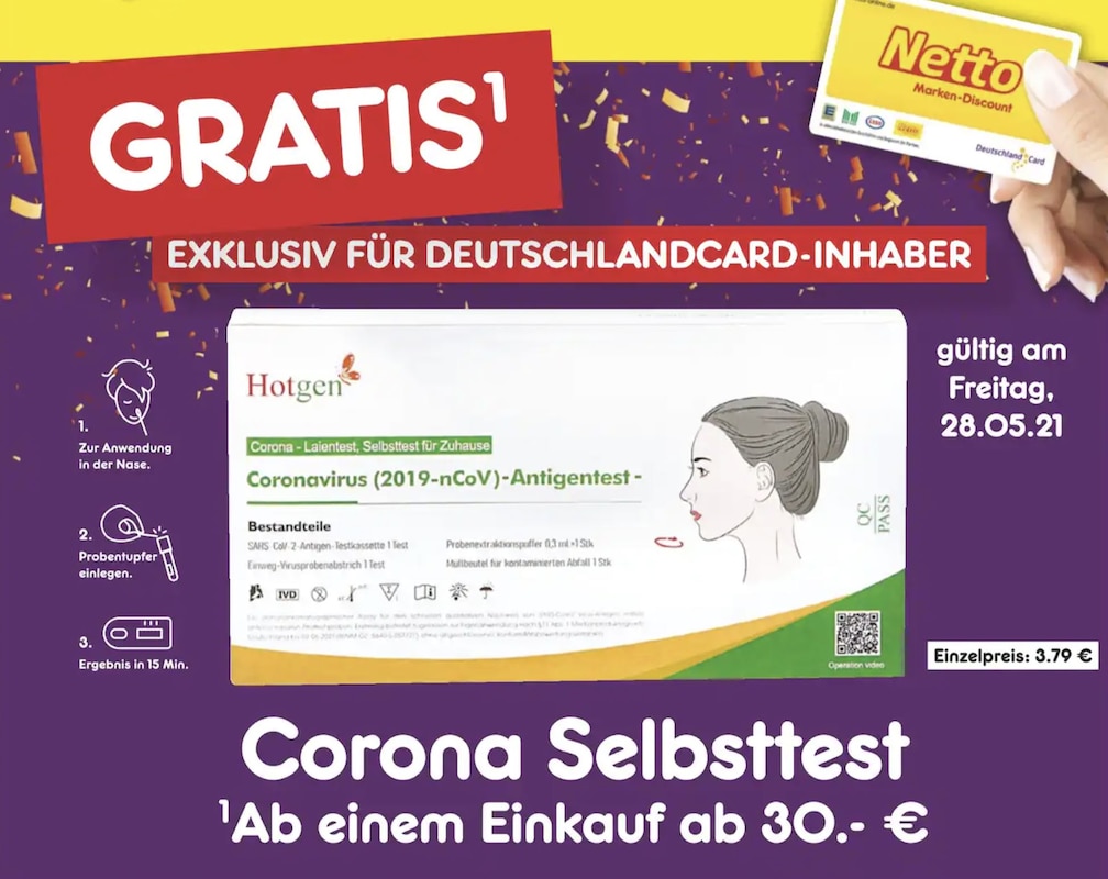 Corona Selbsttest Netto Gratis zum Einkauf