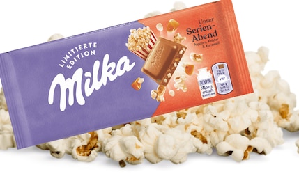 Die neue Sorte Milka "Unser Serienabend - Popcorn Knister Karamell"