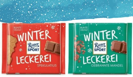 Die Ritter Sport Wintersorten 2021: Spekulatius, Gebrannte Mandel, Kokosmakrone & Lebkuchen