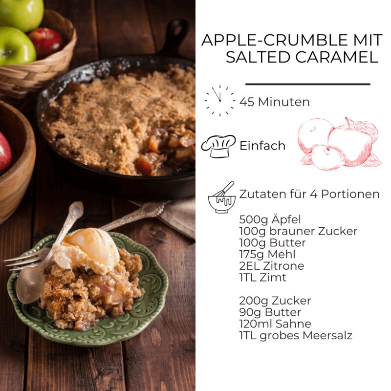 Zutatenliste für Apple-Crumble mit Salted-Caramel