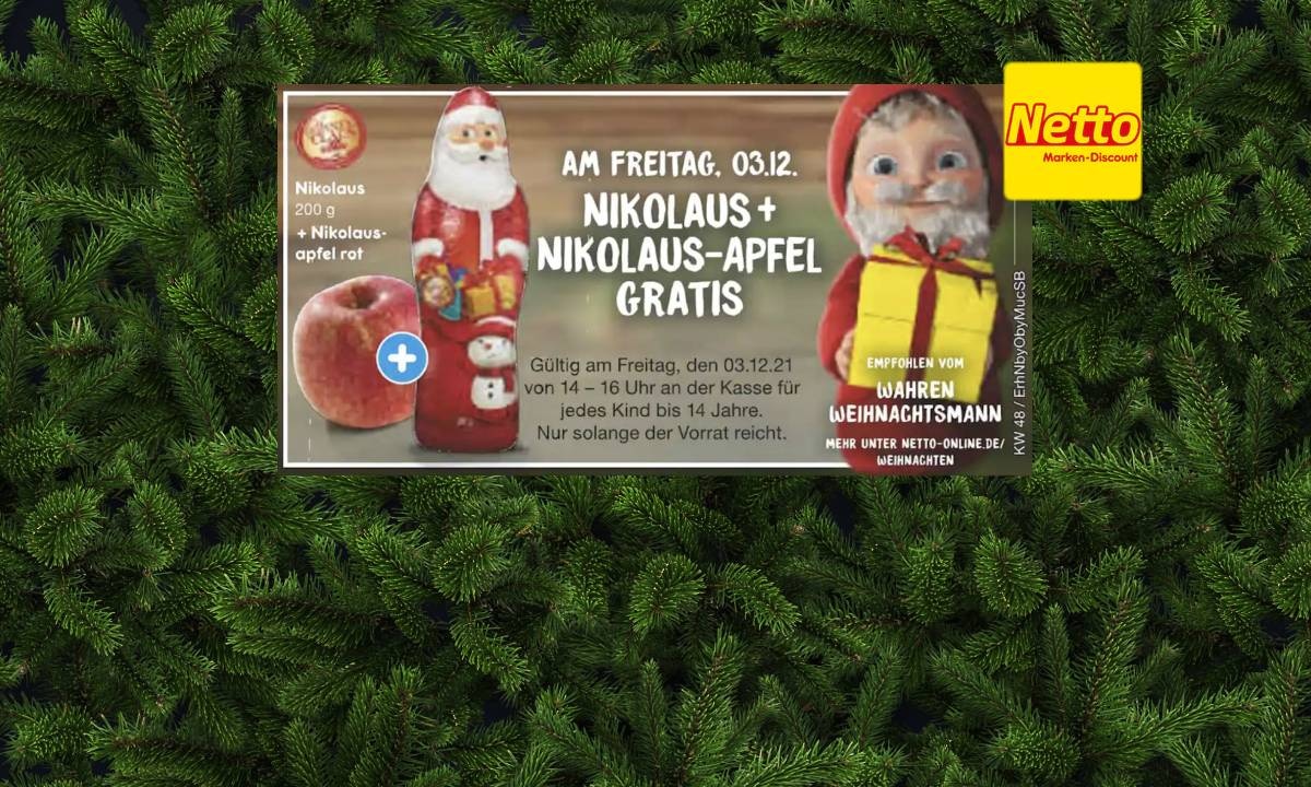 Schoko-Nikolaus und Apfel gratis zum Netto-Einkauf dazu