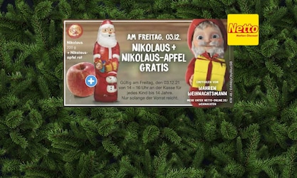 Schoko-Nikolaus und Apfel gratis zum Netto-Einkauf dazu