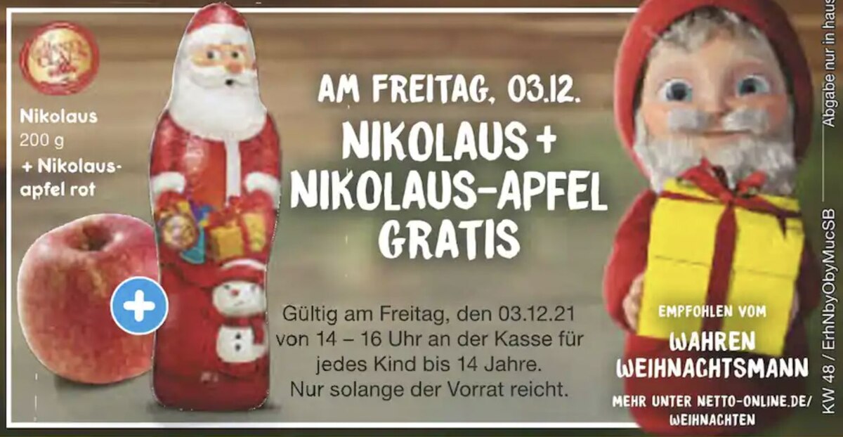 Netto Schokoladen Weihnachtsmann gratis