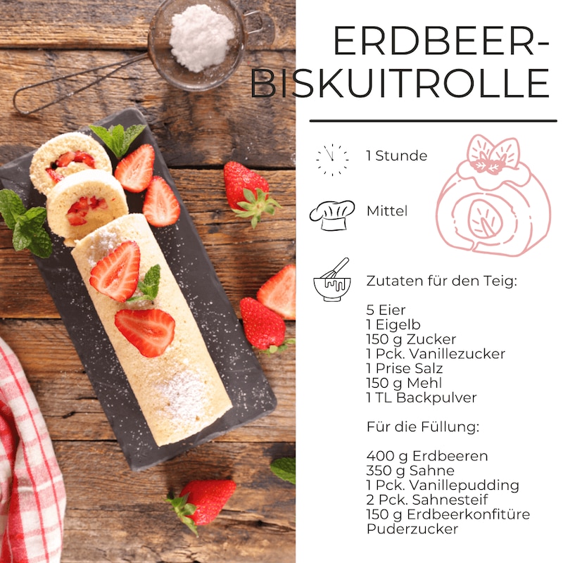 Zutaten für Erdbeer-Biskuitrolle