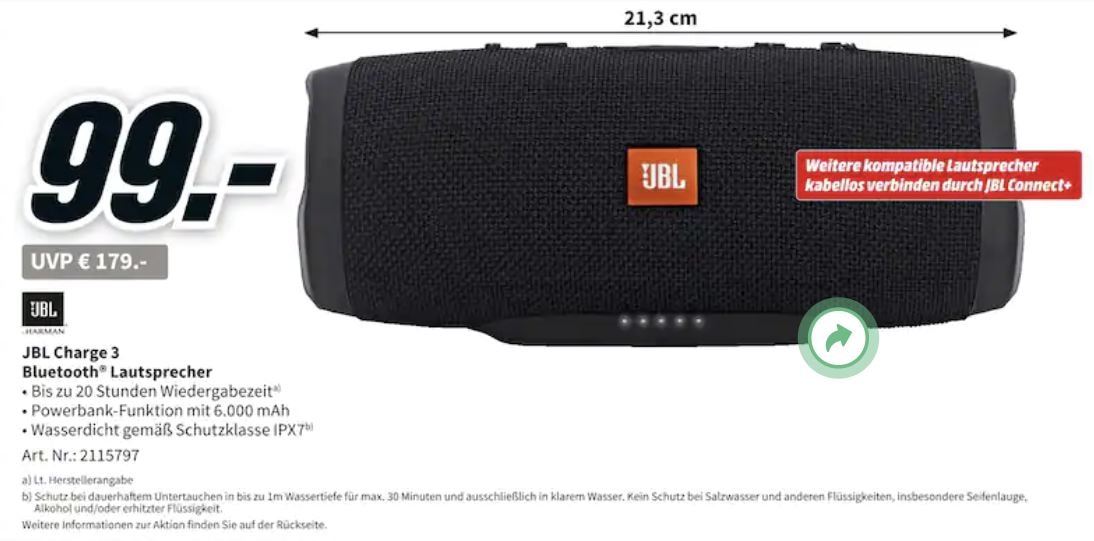 MediaMarkt Gutscheinheft JBL Charge 3 Angebot